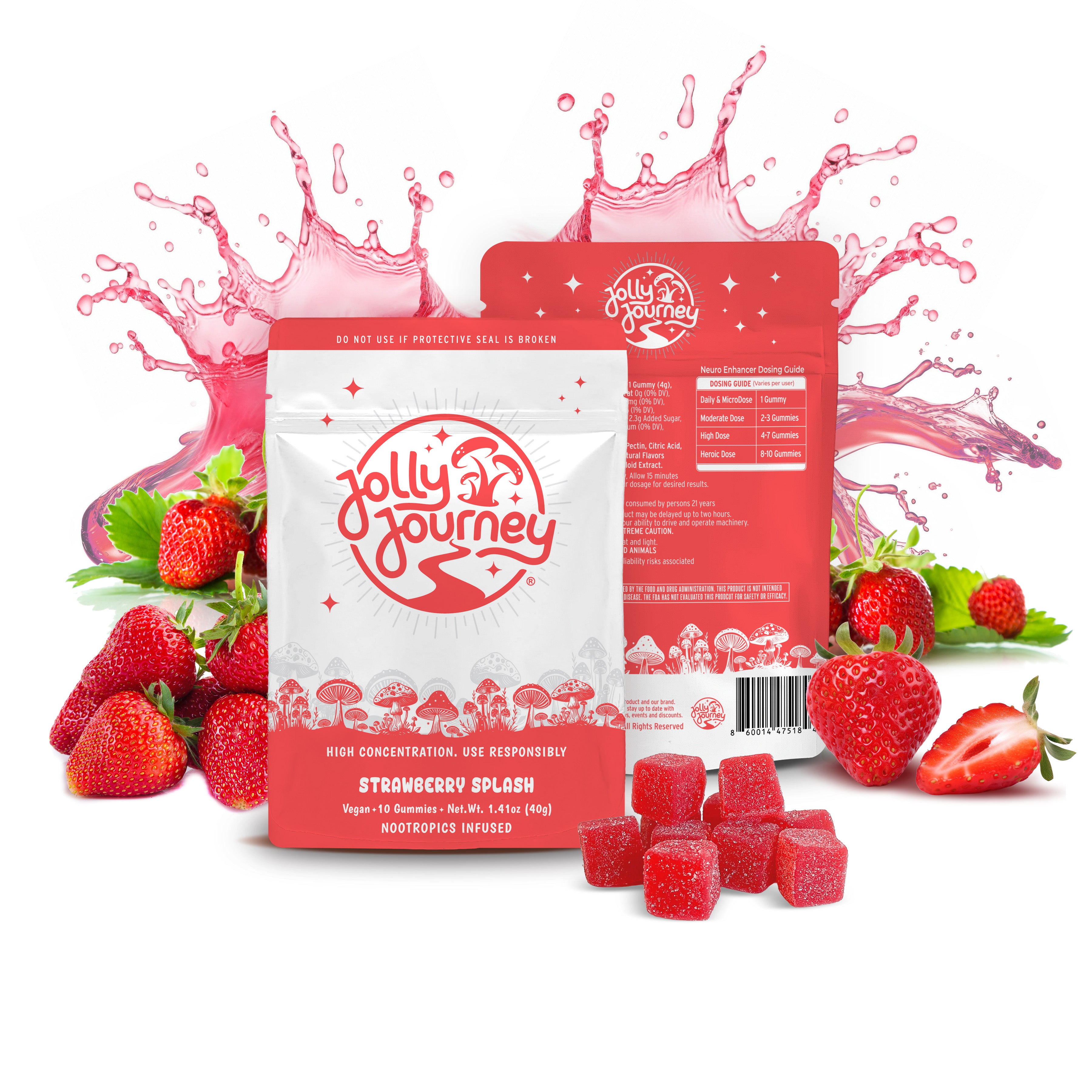 Jolly Journey Strawberry Splash - Vegan Mushroom Gummies 10ct