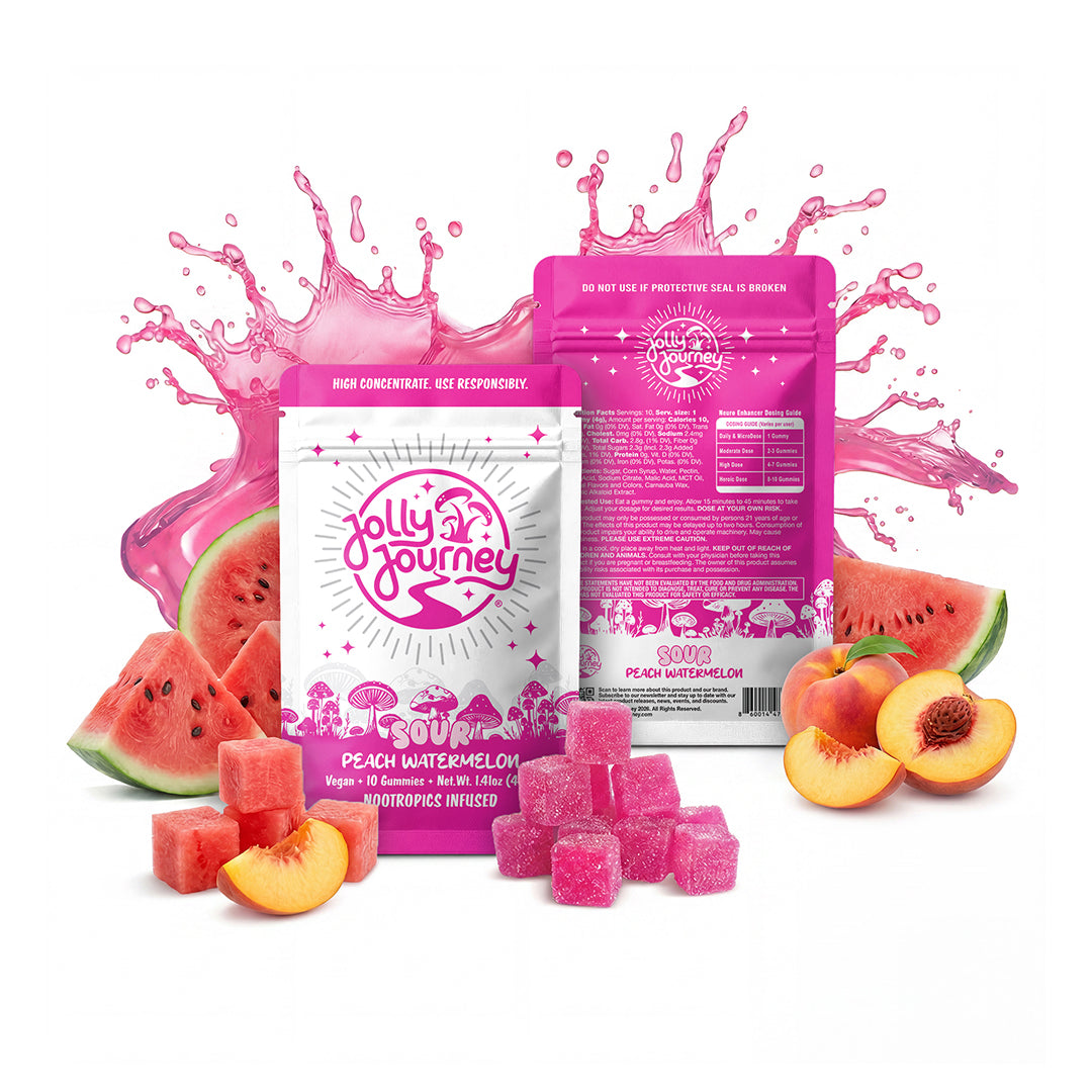 Jolly Journey Sour Peach Watermelon - Vegan Mushroom Gummies 10ct